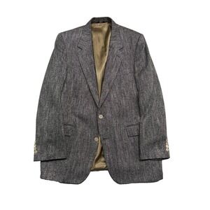 vtg Bill Blass 44L Black White Herringbone Blazer Jacket SILK Sport Suit Coat